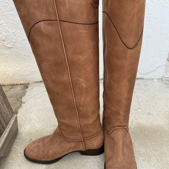 Chanel Interlocking CC Logo Tan Knee-High Leather Riding Boots - Picture 10 of 11